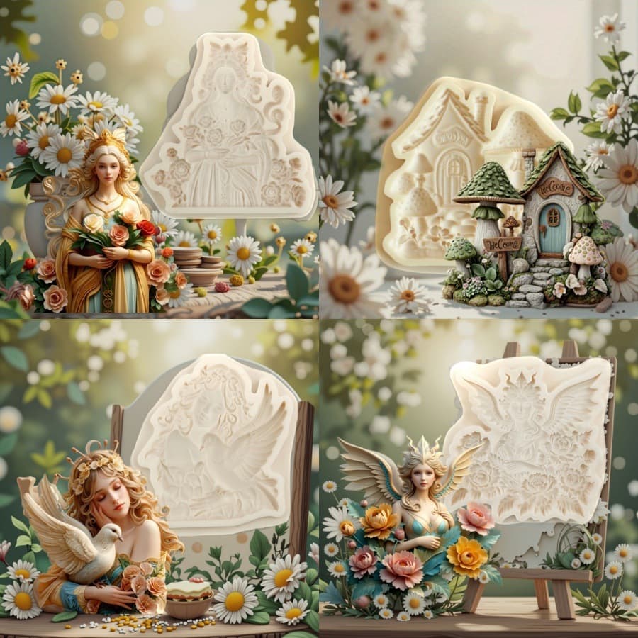 Mushroom House Flower Garden Cake Silicone Mold European Style Girl Scented Plaster Hanging Piece Gypsum Mold Chocolate Fondant