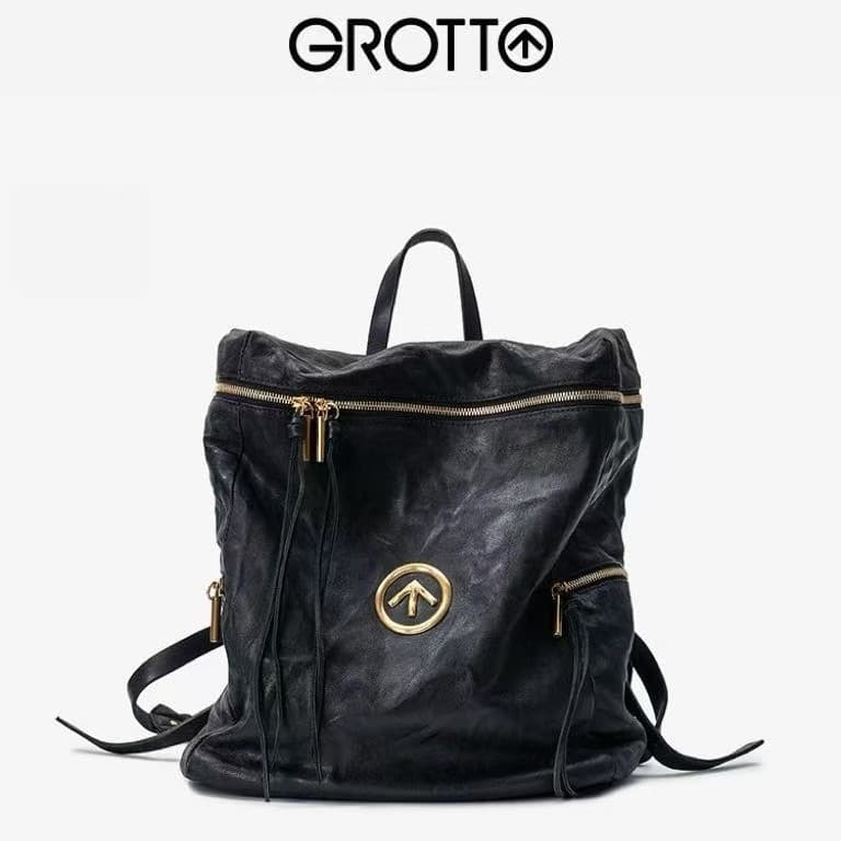 2026 New Model g Le Black Stone Backpack Unisex Pleated Water Ripple Arrow Large Capacity Commuter Travel Women's Bag