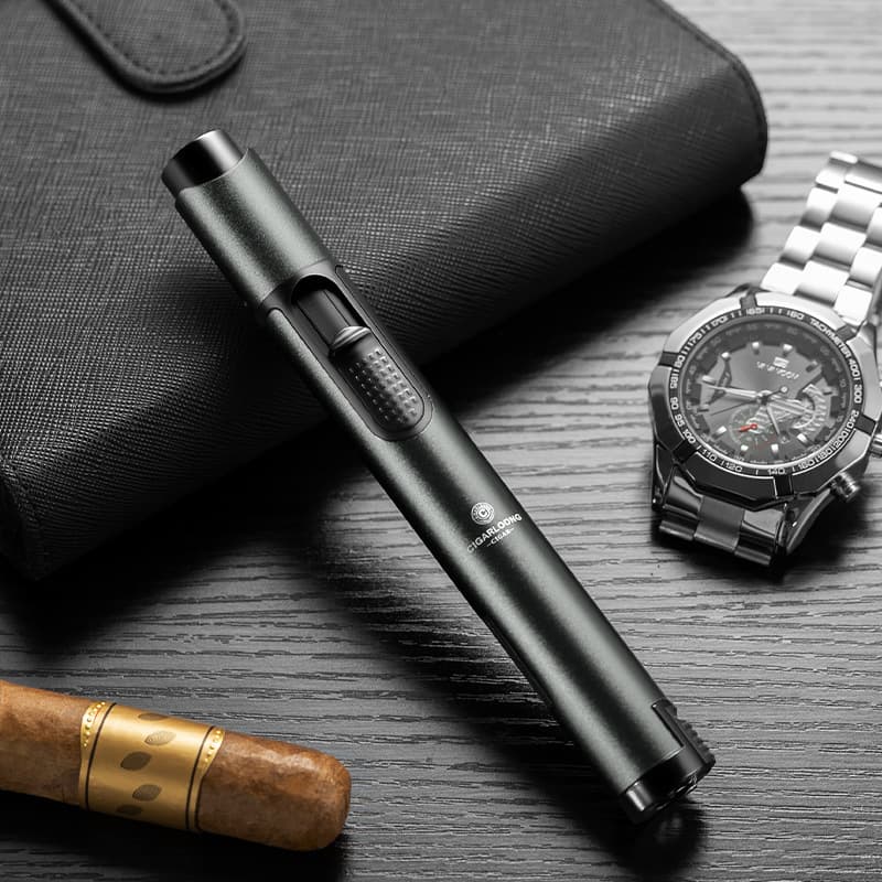 CIGARLOONG Cigar Lighter: High-Flame Refillable Lighter with Built-in Cigar Punch and Cigar Rest