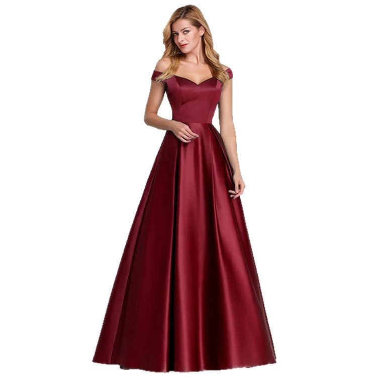 2026 New European and American Cross-Border One-Shoulder Satin Prom Dress Women's Solid Long Vintage Gown