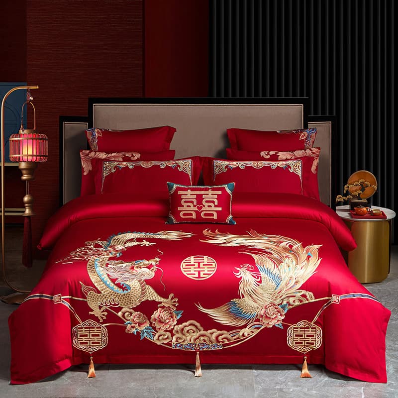 New 100-count cotton long-staple cotton wedding quilt embroidered mattress four-piece six-piece set bedding set