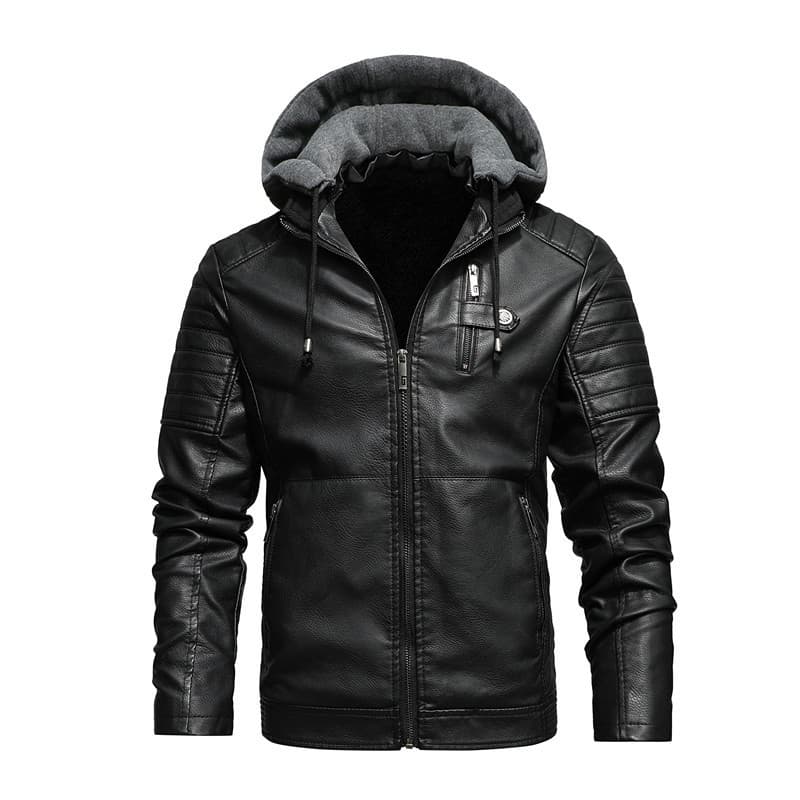 2026 Autumn/Winter New Leather Jacket Men's Leather Jacket Young Men's Coat Fleece-Lined Hooded Leather Jacket Factory