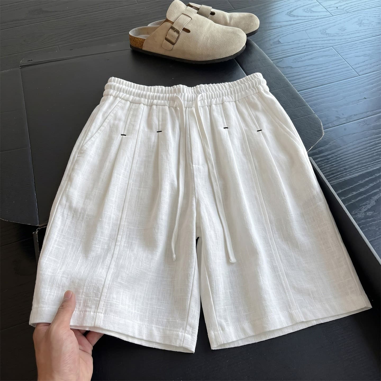 Old Money Brown Pleated Shorts for Men, Summer Breathable Cooling 5-Inch Shorts, Loose Fit Plus Size Mid-Length Shorts