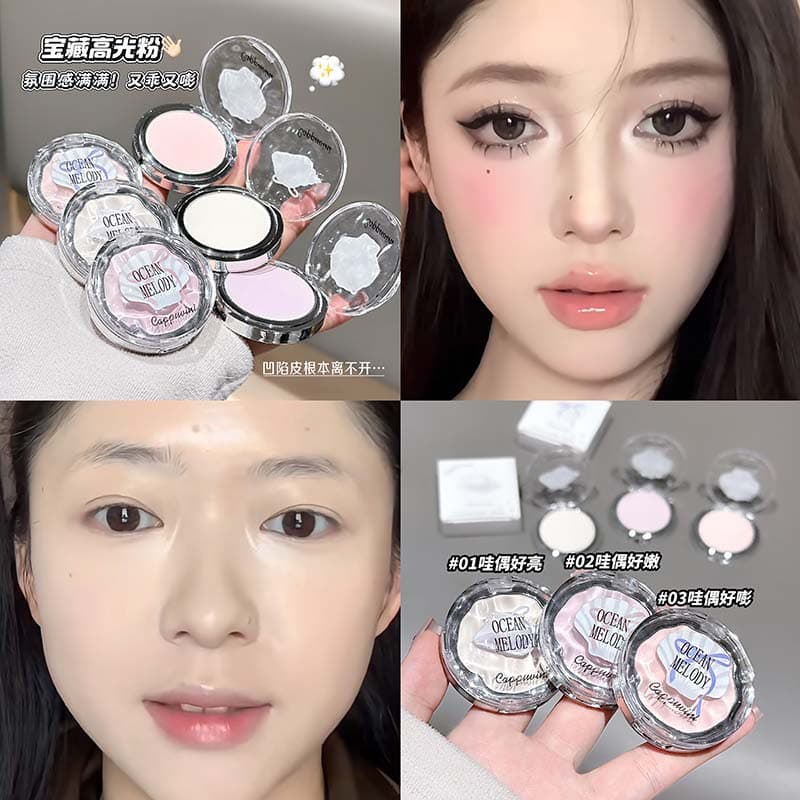 CAPPUVINI Natural Puff Highlighter Powder, Fine Texture for Three-Dimensional Face Contour and Brightening, Affordable Makeup