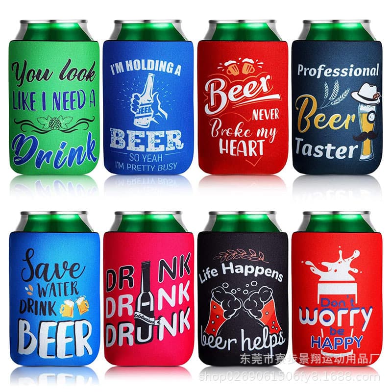 Cross-border Neoprene Cola Can Holder 330ML Beer Sleeve Heat Transfer Can Cover Chloroprene Rubber Bottom-connected Cup Sleeve