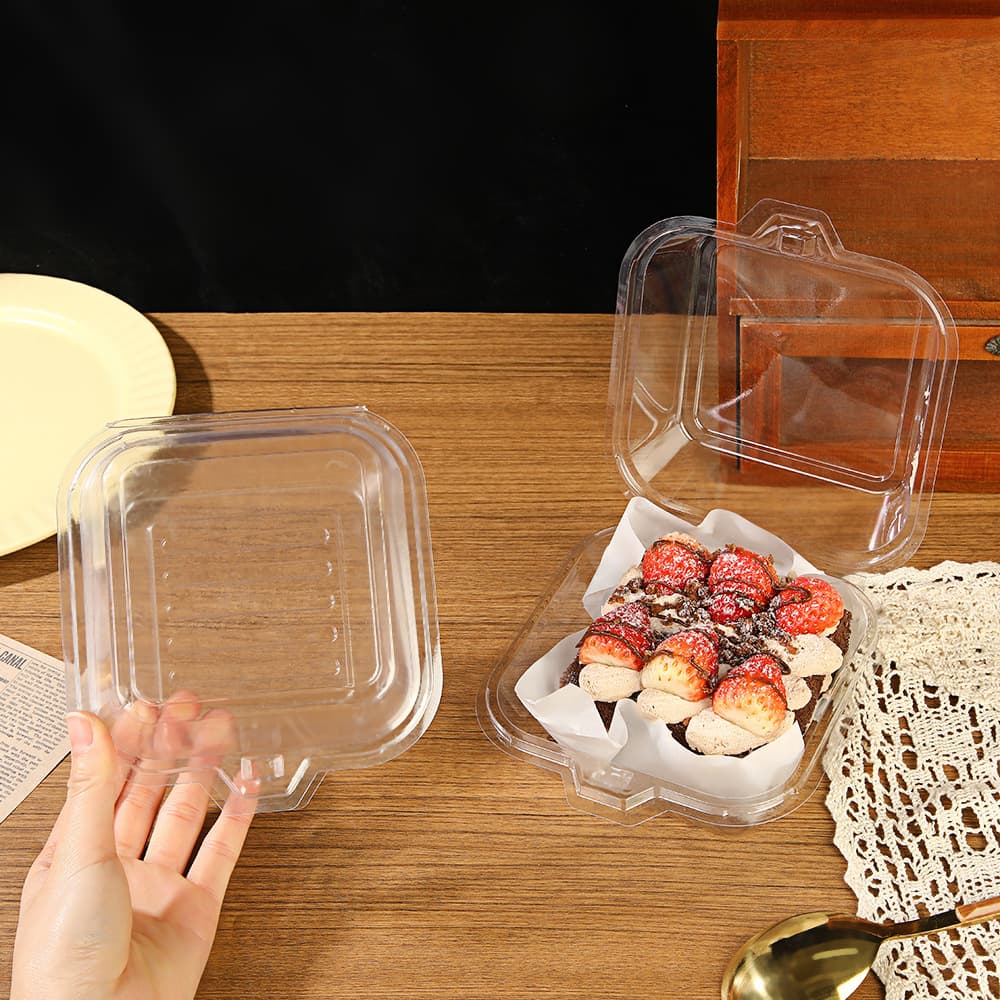 Tiramisu Takeaway Box, Disposable Transparent Square Cake Packaging Box, Basque Dessert Portioned Lunch Box