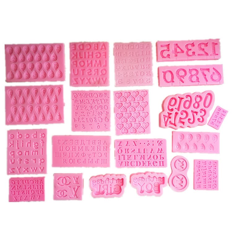 19 Cavity Fondant Silicone Mold DIY Cartoon Letter Number Tracing Line Brand LOGO Pendant Handmade Soap Decoration Mold