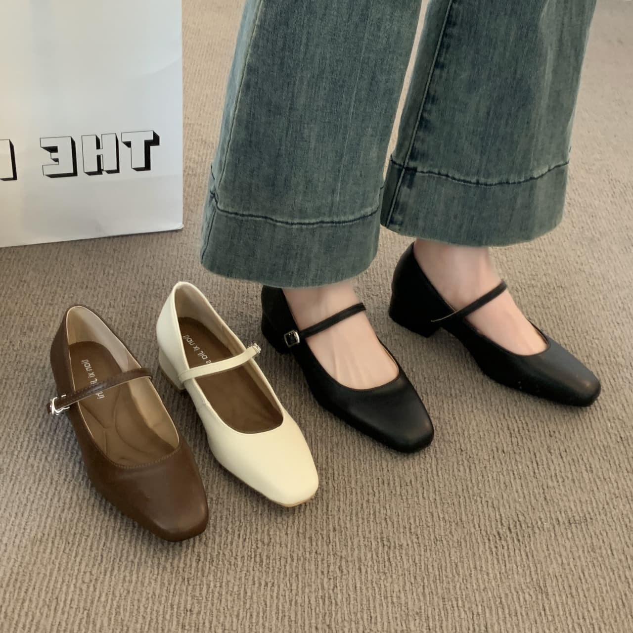French Mary Jane Women's Shoes 2025 New Summer Style for Dresses Low Heel Leather Shoes Flat Single Shoes Shallow Mouth Evening Shoes