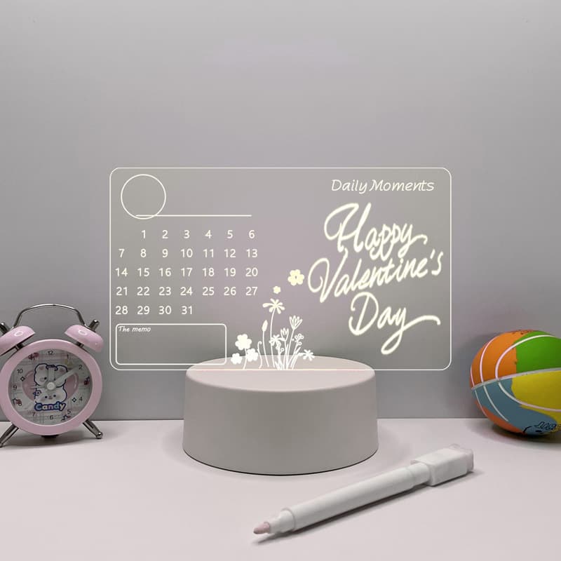 Acrylic transparent luminous calendar memo board, erasable Instagram message board, home reminder, desktop lamp