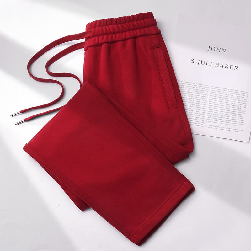 470g Pure Cotton Straight Leg Sweatpants for Women, Autumn/Winter Warm Pants, Heavyweight Red Cotton Joggers, Casual Pants for Ladies