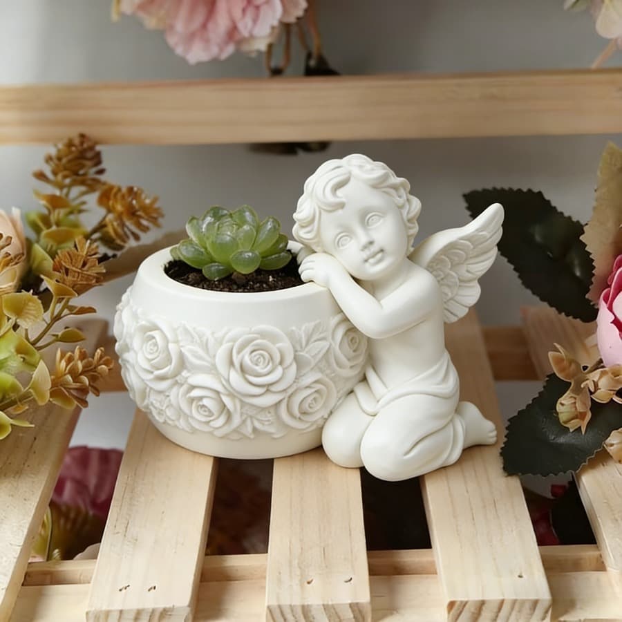 Cross-border Hot Selling Angel Flower Pot Silicone Mold DIY Succulent Planter Plaster Ornament