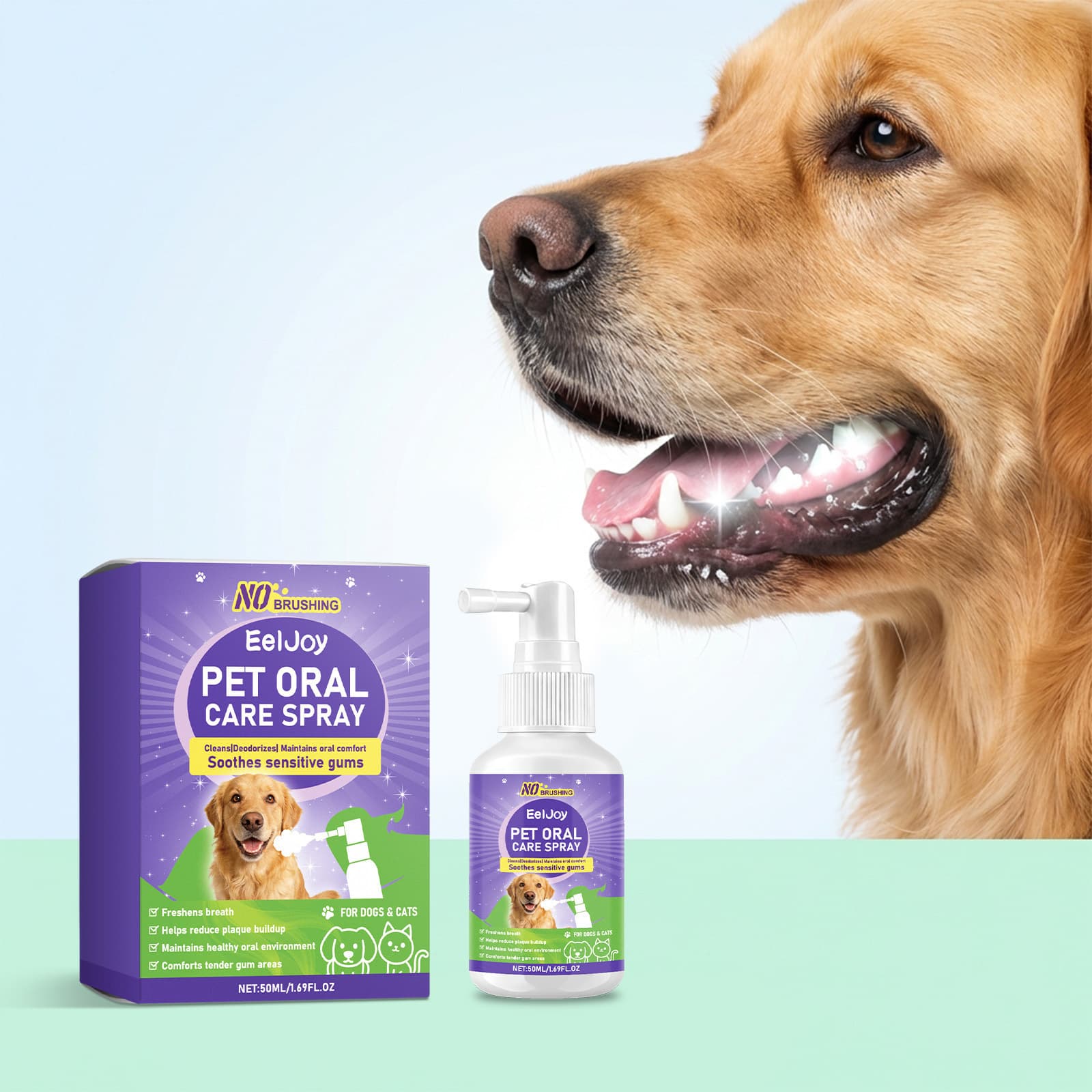 EELJOY Pet Oral Care Spray Fresh Breath Gentle Teeth Cleaning for Pets Daily Care