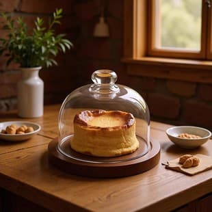 Vintage acacia wood tray with transparent glass cover, fruit bowl for afternoon tea dessert, wooden cake stand, safe and eco-friendly