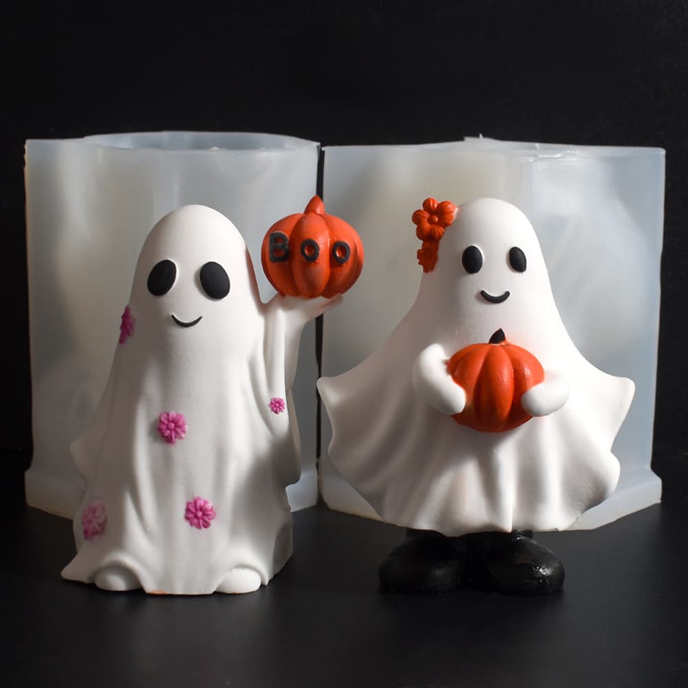 Halloween ghost ornament mold cute pumpkin white ghost doll plaster ornament candle silicone mold