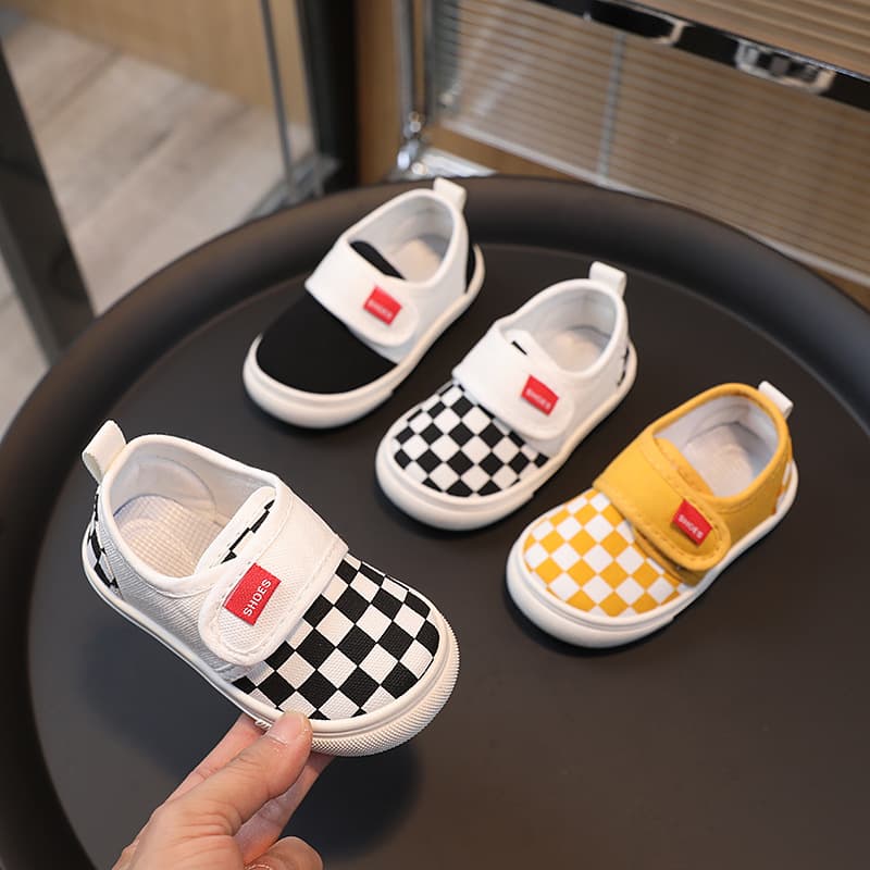 Children's Canvas Shoes 2026 Spring and Autumn New Plaid Canvas Shoes for Boys and Girls, Baby Shoes, Kindergarten Indoor Shoes