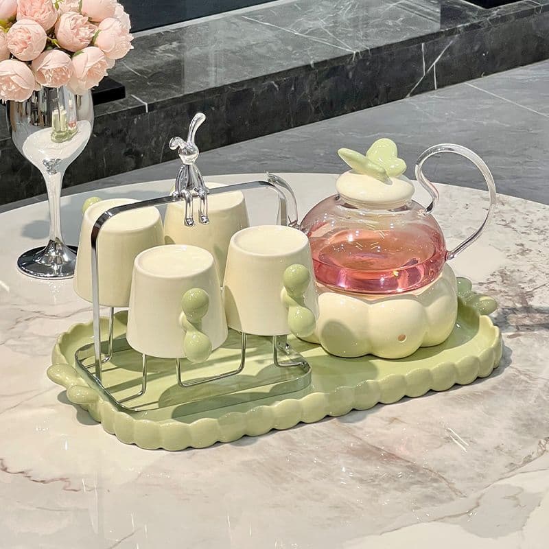 Warming Tea Set Small Gift Set for Women, Delicate High-Temperature Resistant Glass Fruit and Flower Tea Set