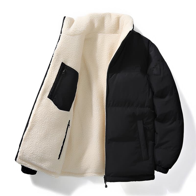 Men's Reversible Fleece-Lined Cotton Jacket, Winter Streetwear, Thick Warm Quilted Coat, Couples Matching Outerwear