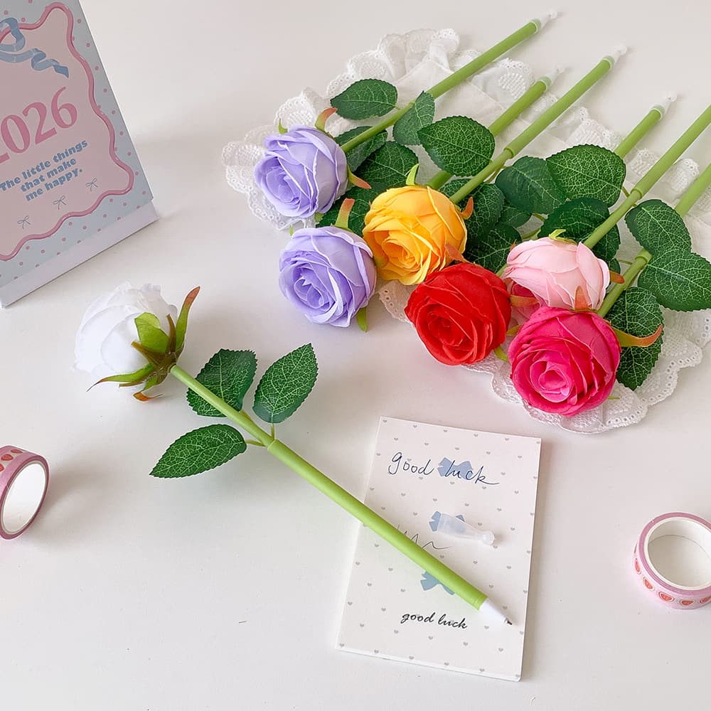 Cartoon simulation rose flower ballpoint pen Valentine's Day creative gift pen student writing account pen gift pen for women