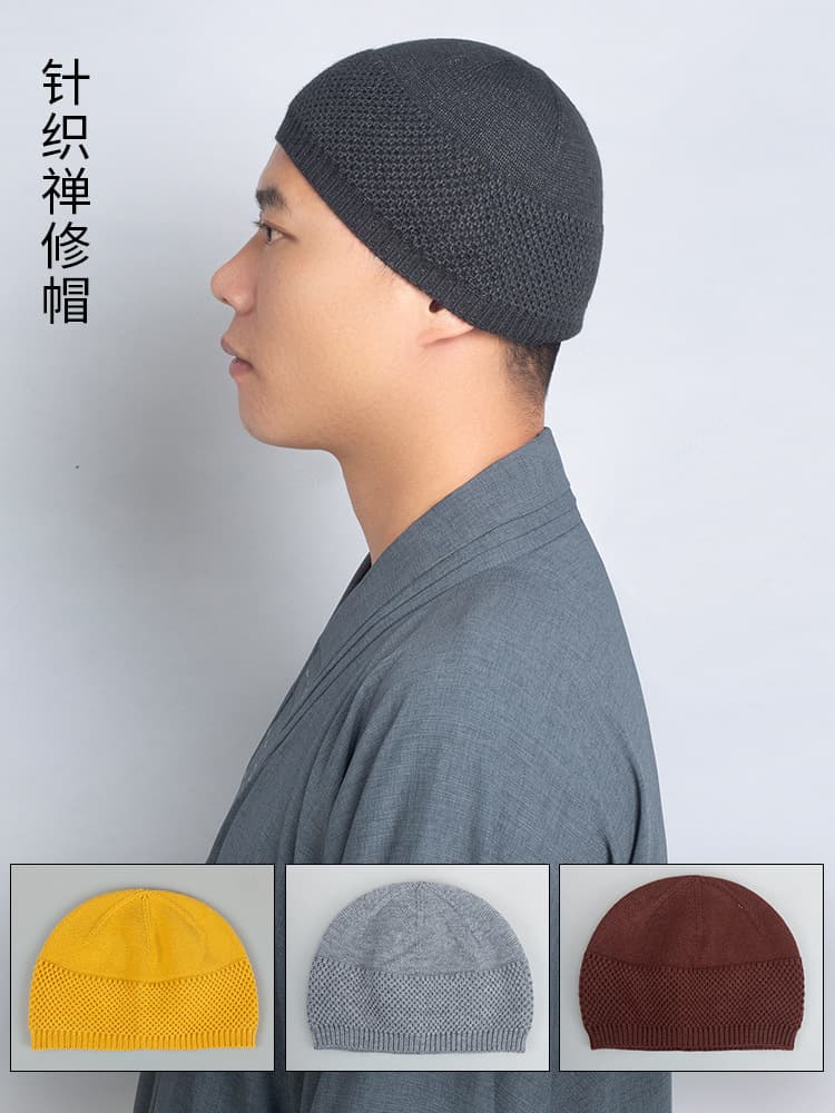 Monk Skull Cap Autumn Knitted Hat, Stretchy Woolen Cap for Male and Female Monastic Practitioners