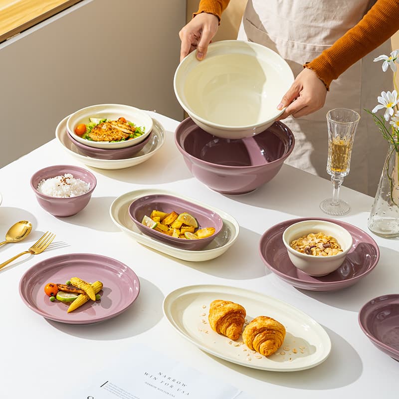 French Ins Style Bowls and Plates Set Household Ceramic Tableware Glazed Soup Bowl Noodle Bowl Rice Bowl High Aesthetic Western Food Plate