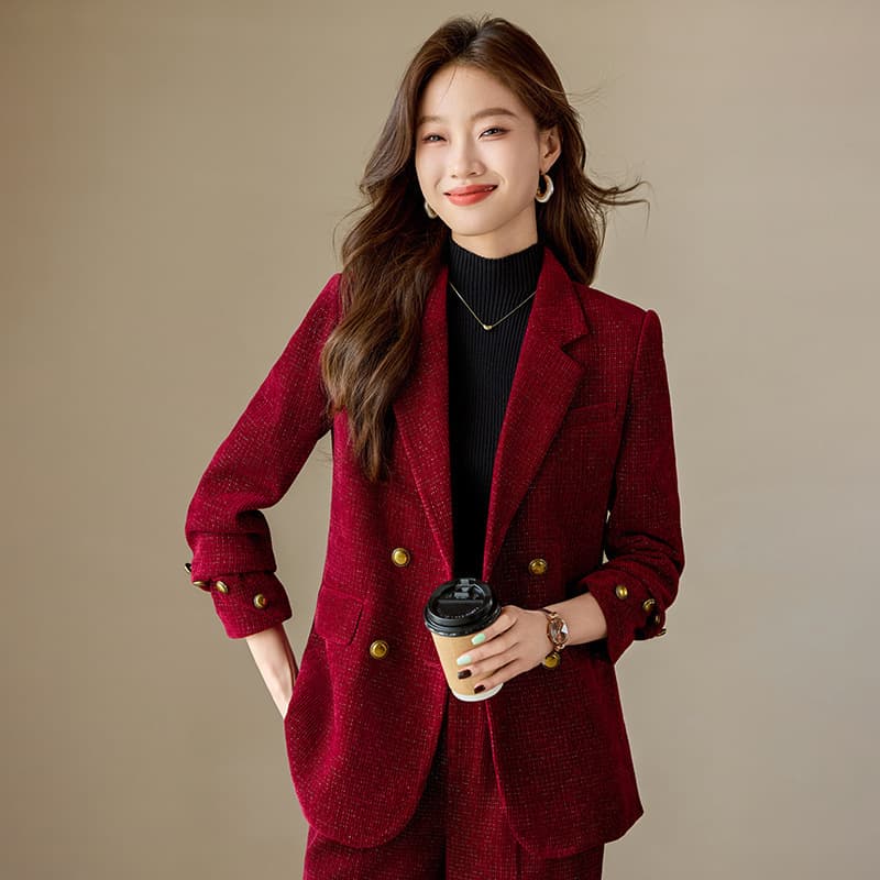 Red Premium Blazer for Women Spring Fall New Stylish Office Wear Petite Loose Casual Suit Set