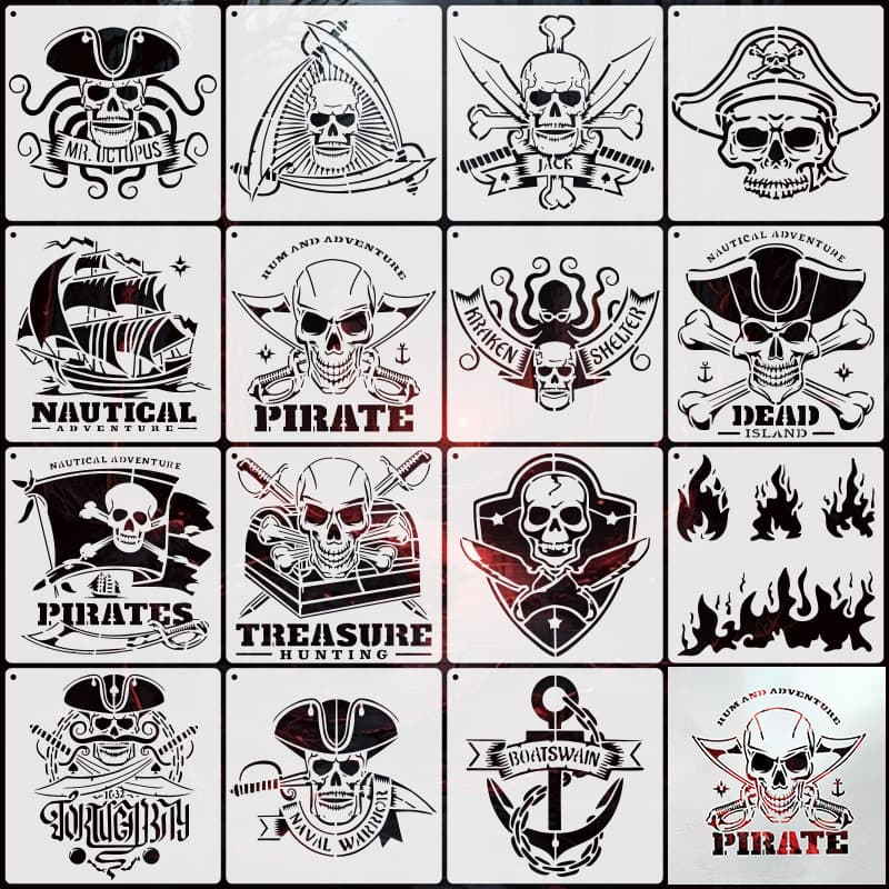 Skull Pirate Painting Stencil DIY Graffiti Spray Painting Template Amazon Hot Selling Plastic Painting Stencil