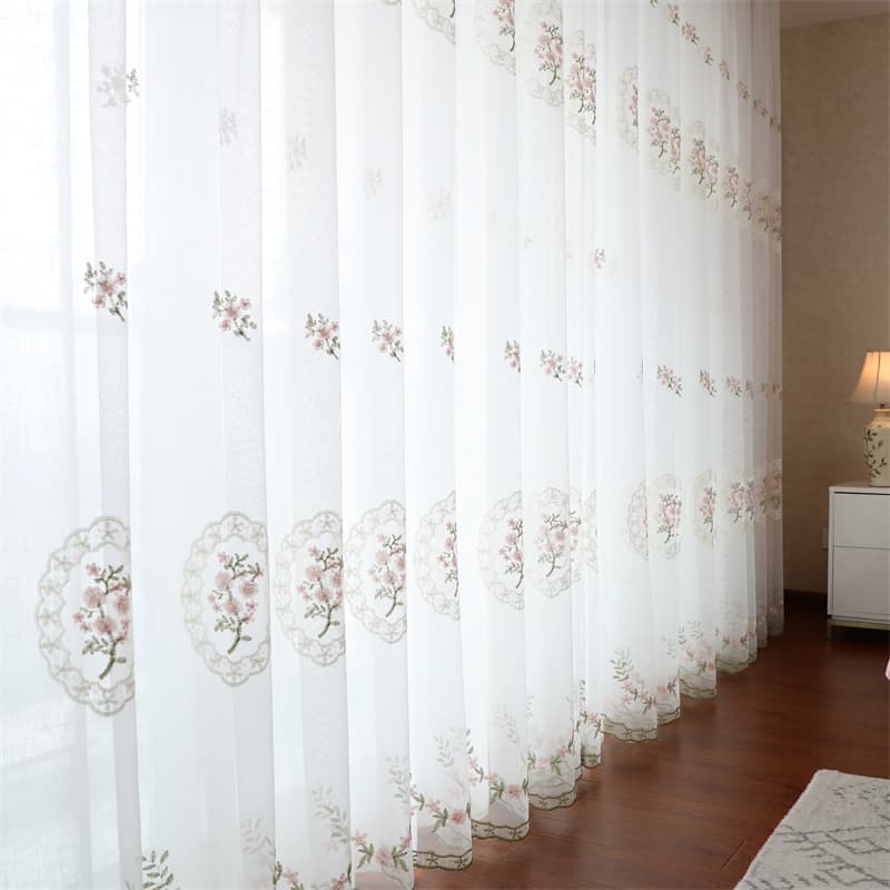 Pastoral style embroidered window screen curtains window screen lace bay window balcony white gauze bedroom living room embroidered gauze curtain rental house