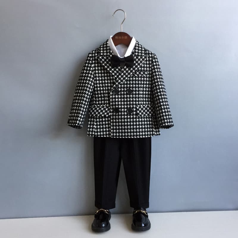 Children's suit set, spring and autumn flower girl wedding dress, toddler jacket, British style performance costume, baby's first birthday boy suit
