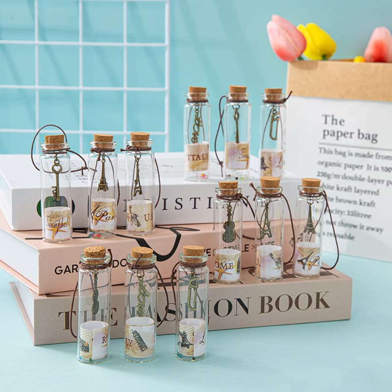 Creative Wish Bottle Glass Jar Mini Wooden Stopper Small World Landscape Lucky Bottles, Vintage Drift Bottles Wholesale