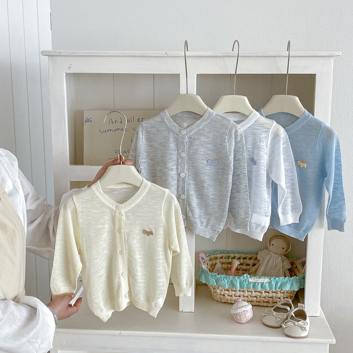 Dianxi Summer New Infant Simple Knit Air-Conditioned Cardigan Baby Thin Cartoon Casual Breathable Long-Sleeve Cardigan