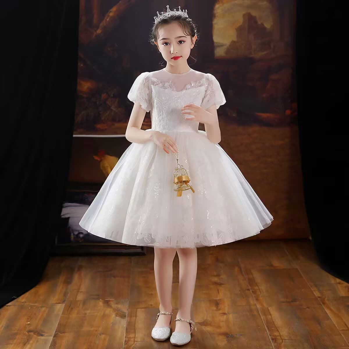Children's Host Catwalk Evening Dress Girl Piano Performance Outfit Cross-border Flower Girl Wedding Little Girl Princess Dress Spring
