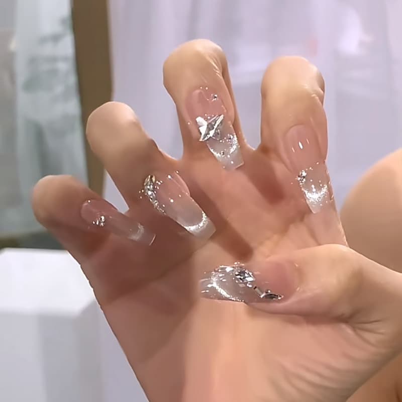 Hand-applied Nail Tips Nude Smile French Cat Eye Nail Wraps Ready-to-Wear Removable Fake Nails