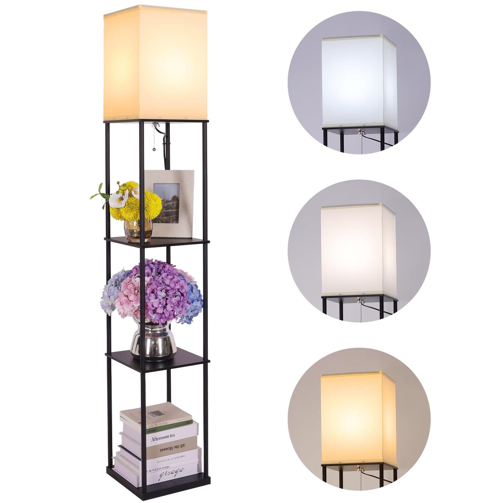 Amazon cross-border floor lamp shelf lamp square standing lamp corner display bookshelf lamp white cloth cover storage rack lamp
