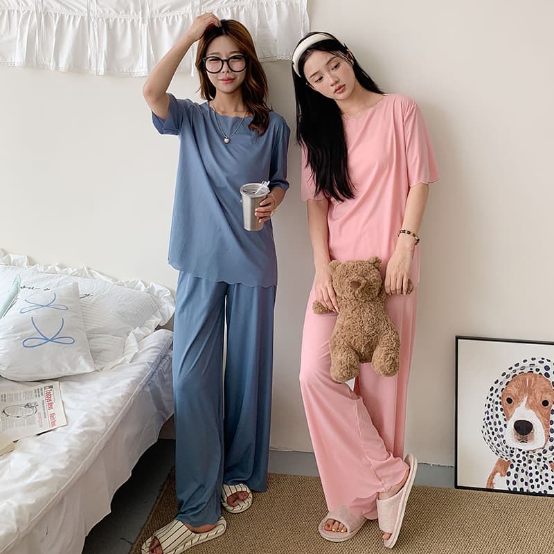 Summer new modal pajamas women's short-sleeved trousers suit loose solid color home clothes can be worn casually and fashionably