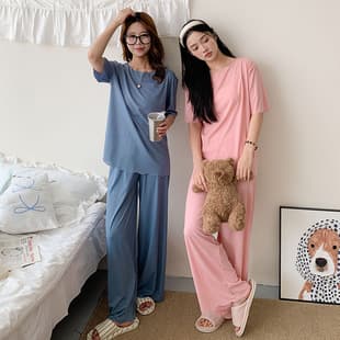 New Summer Modal Sleepwear for Women Short Sleeve Pajama Set Loose Solid Color Homewear Can Be Worn Out Casual Fashion