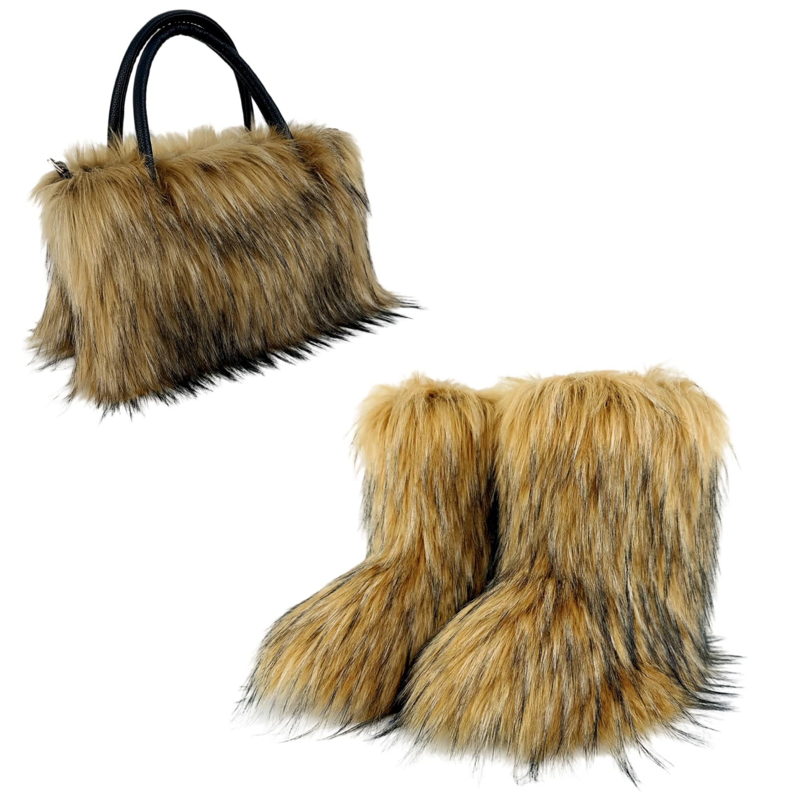 Cross-border furry bag 2025 European and American new style versatile high-quality raccoon fur handbag paired with fur snow boots