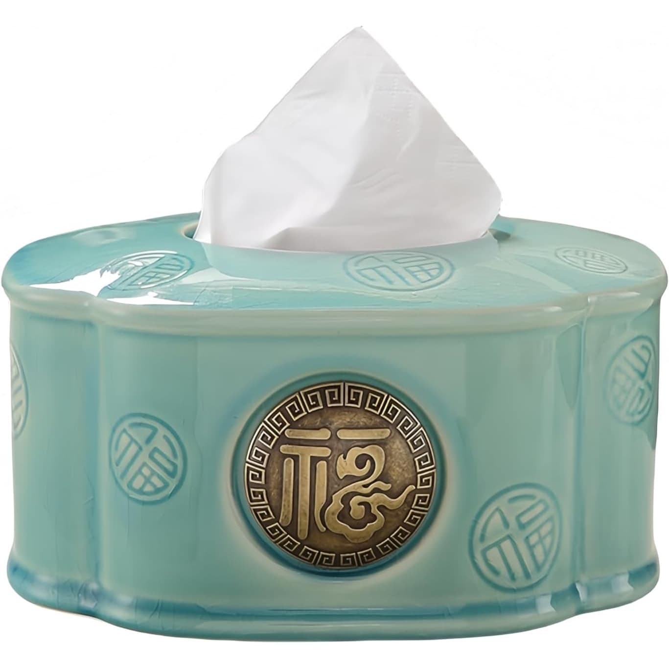 Vintage Chinese Ceramic Tissue Box Cover, Oriental Style Tissue Storage Box for Living Room Desktop Home Use, Napkin Holder