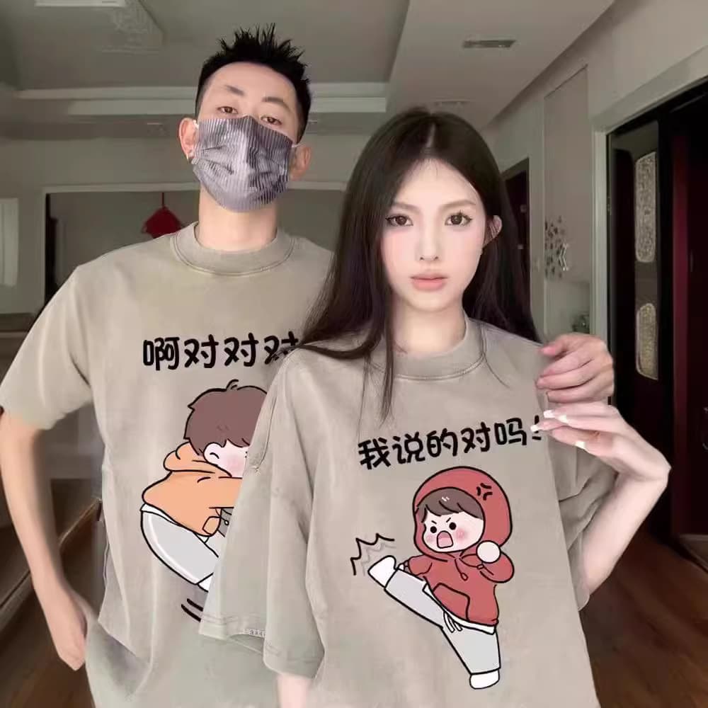 Couple's Pure Cotton Short Sleeve T-Shirt Summer New Loose Fit Slimming Unique Design Men's and Women's Top Trendy Class Uniform