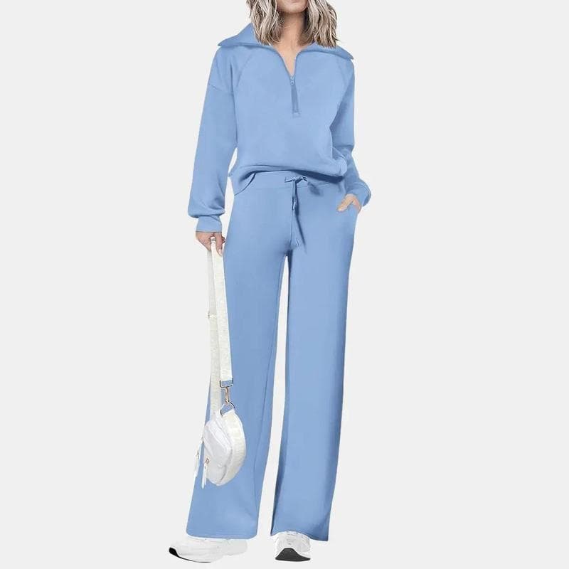 Women's Loose Sportswear Set, Drop Shoulder Hoodie + Wide Leg Pants, Casual Two-Piece Athletic Sweatshirt Suit