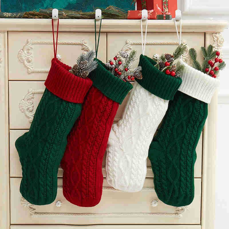 46 Cross-border Two-tone Knit Red and White Socks Christmas Decoration Tree Ornament Gift Bag Hanging