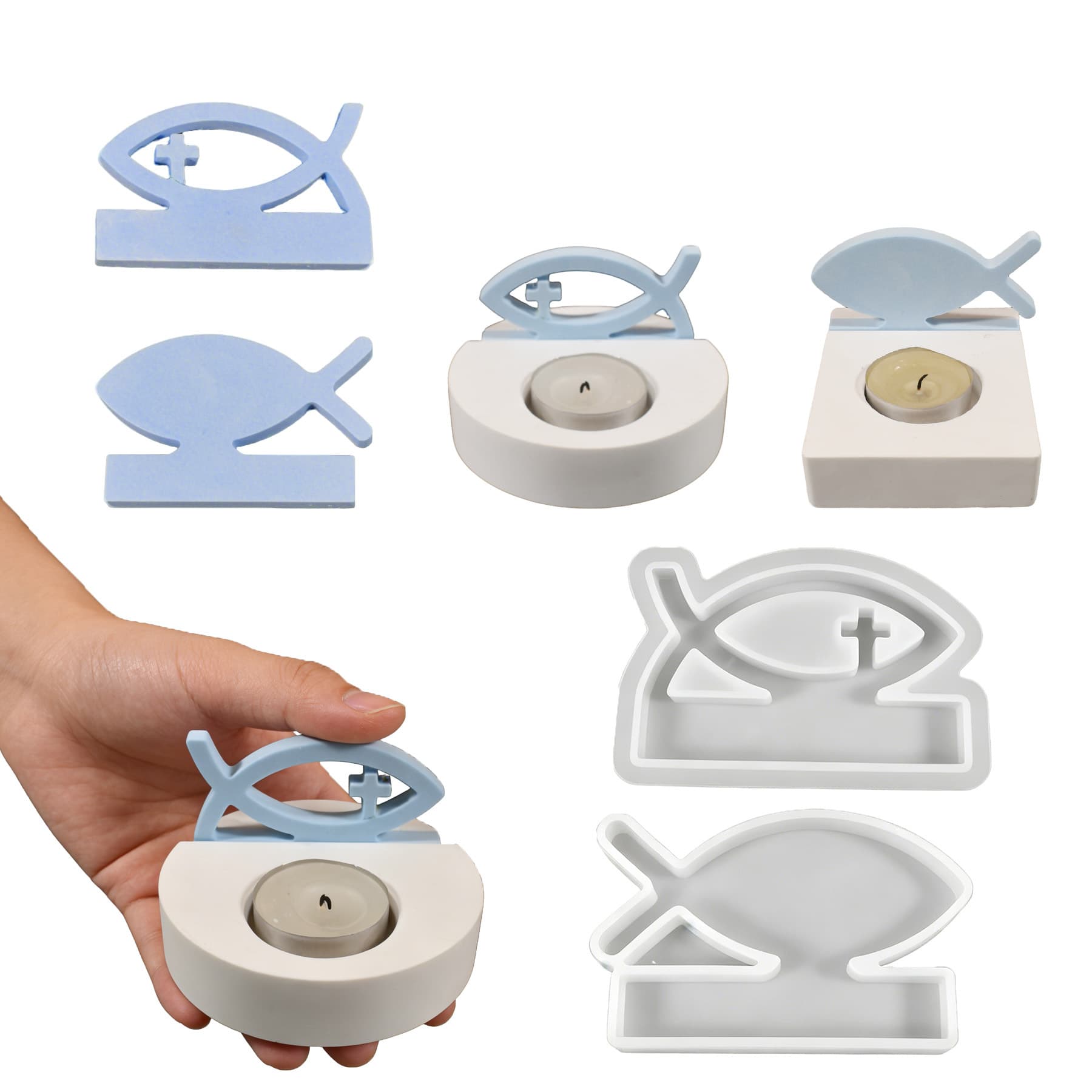 Cross-border new fish table plug-in candlestick base resin silicone mold Epoxy diy4 even fish atmosphere light ornaments