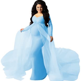 Spring/Summer Amazon AliExpress Hot Selling 2024 Mesh Patchwork Round Neck Long Sleeve Mesh Maternity Maxi Dress