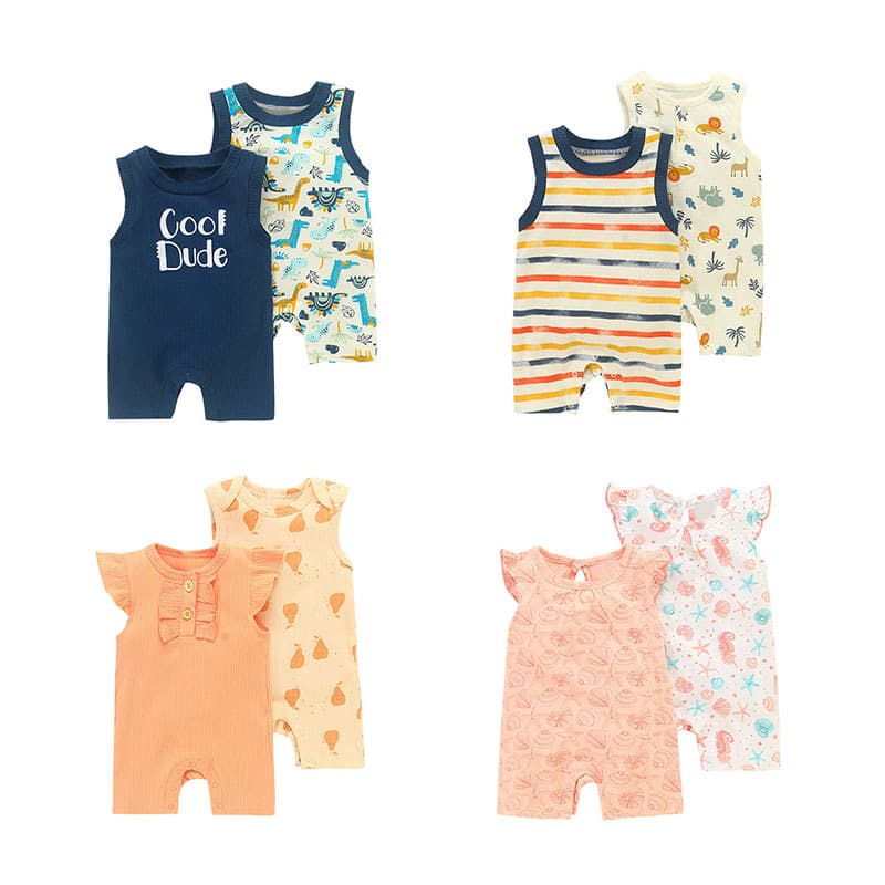 2025 Baby Flat-Legged Harness Sleeveless Jumpsuit with Wooden Ears, Baby Girl 2-Piece Set Summer Boy Baby Bag Fart Clothes