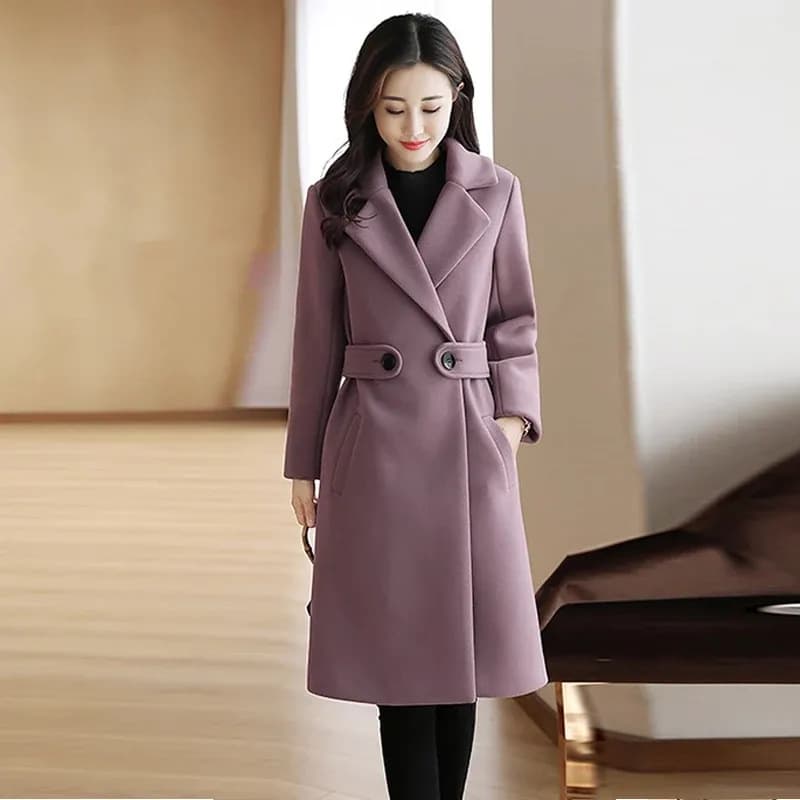 Korean style fashionable woolen coat for women mid-length 2026 autumn and winter women's slim fit woolen coat for women