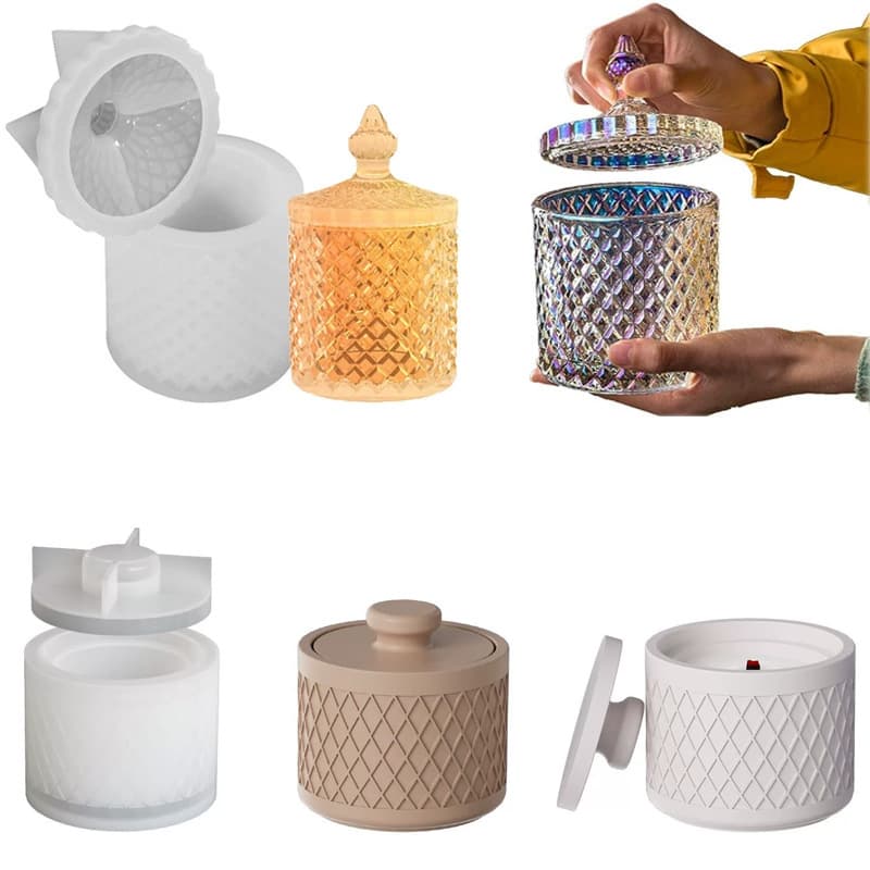 European rhombus Roman storage box resin silicone mold glue diy grid striped cylindrical plaster candle cup
