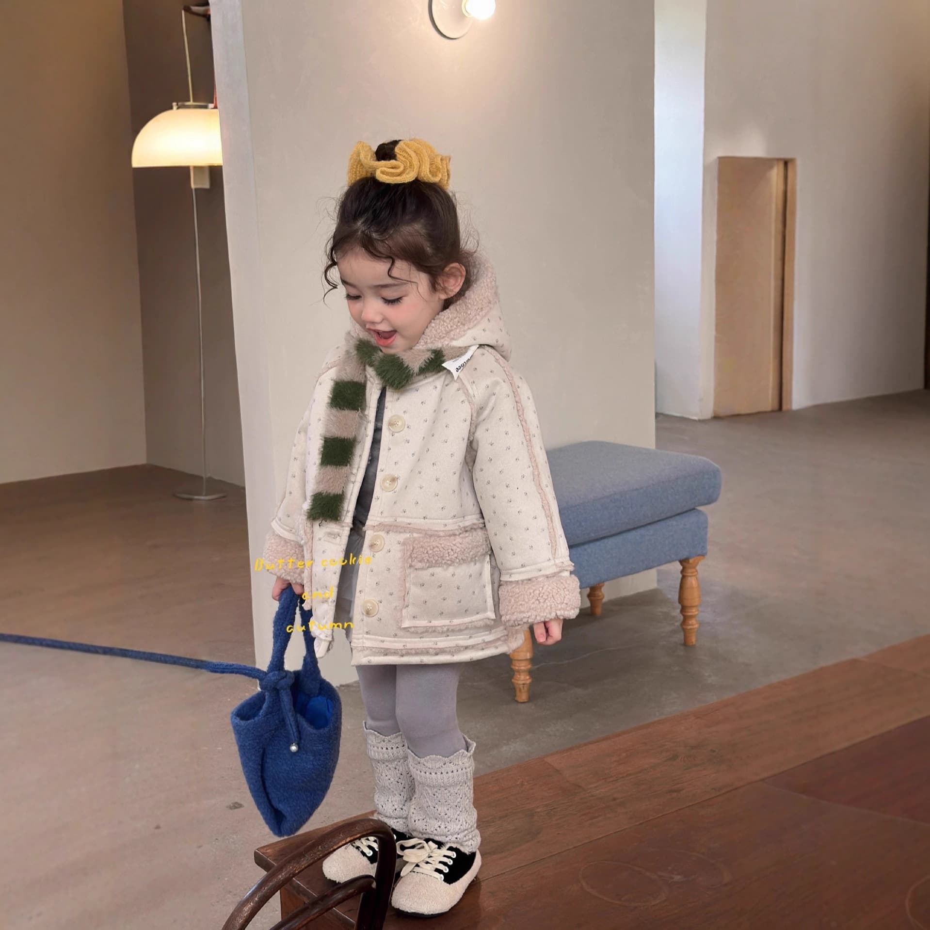 2025 Girls' Korean-Style Thickened Coat, Chic Printed Shearling Hooded Lambswool Jacket