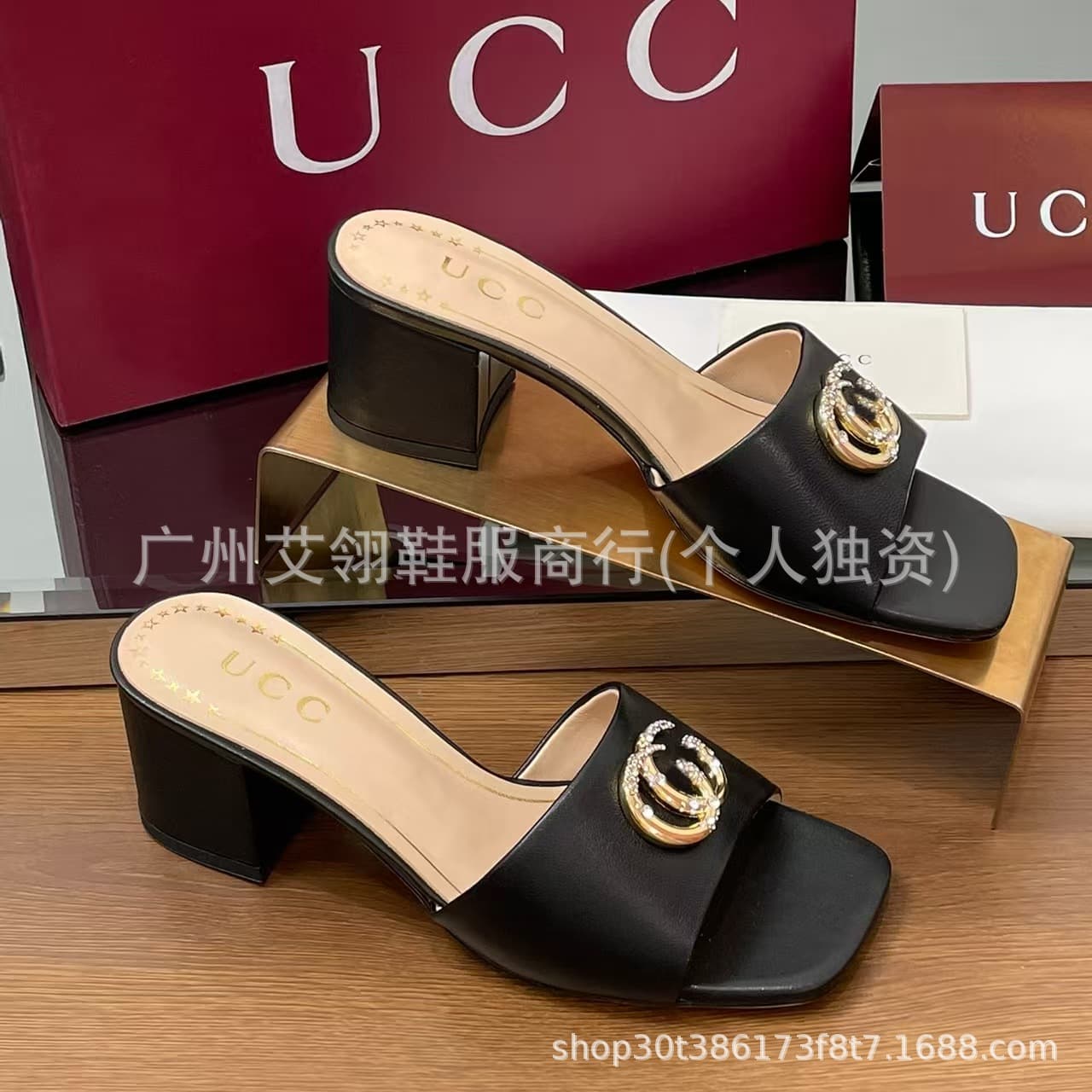 Cross-border Trade G Snowflake Buckle Rhinestone Letter Buckle Round Toe Flat Sandals Low Heel Flat Genuine Leather Slippers G