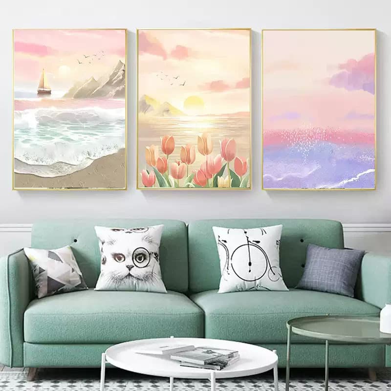Cream-style healing landscape ocean floral psychological counseling room decorative painting relaxing stress relief wall art decoration poster