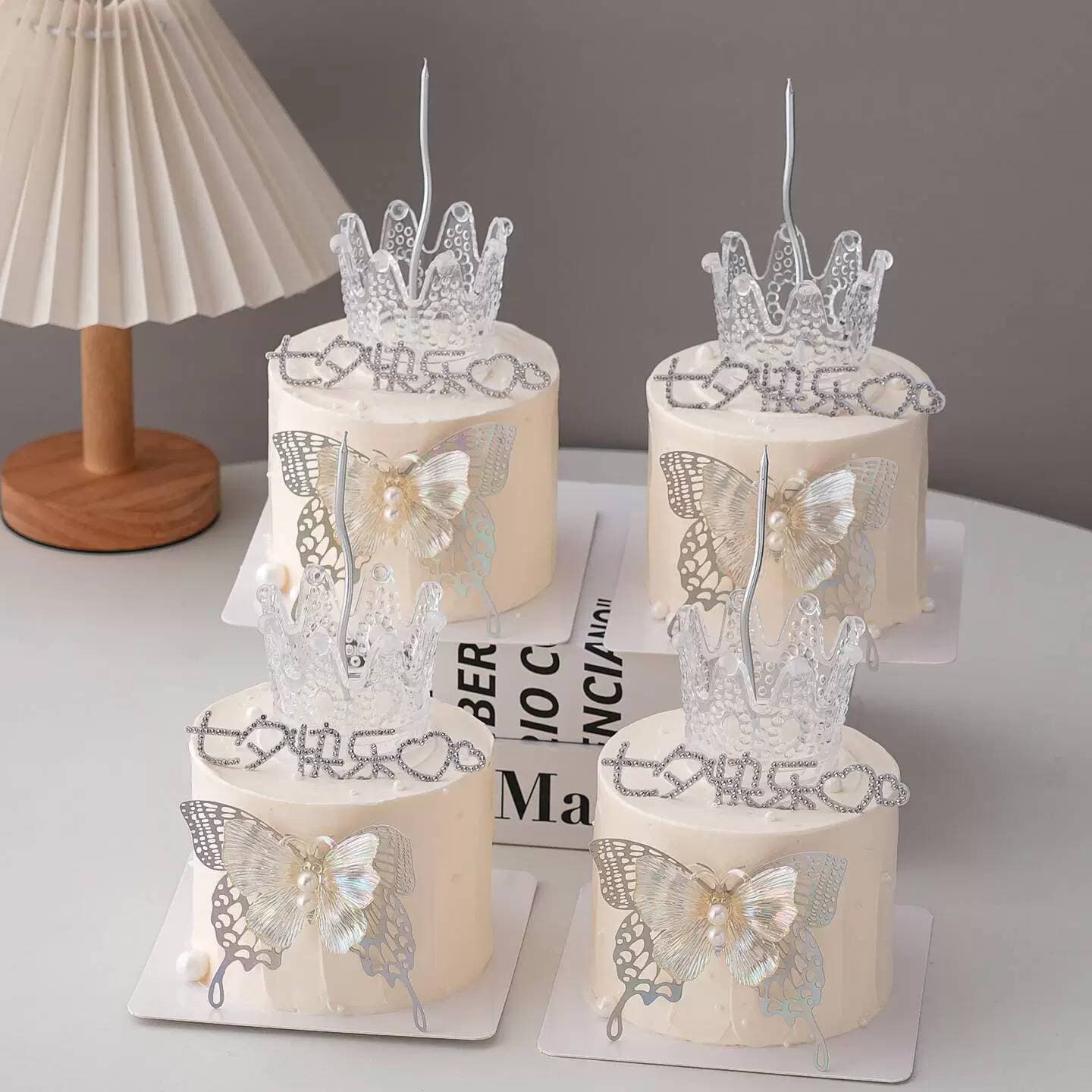Valentine's Day Crystal Crown Cake Decoration, Rhinestone, Happy Valentine's Day, Dreamy Holographic Butterfly, Couple Decor