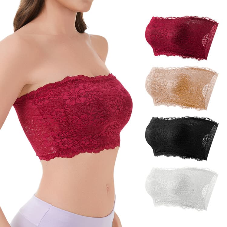 Foreign Trade Strapless Bra Elastic Chest Strap European and American Invisible Strap Wrap Large Size Women's Floral Lace Tube Top Cross-Border